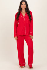 Red Button Down Top Wide Leg Pant Pajama Set
