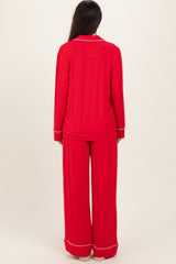Red Button Down Top Wide Leg Pant Pajama Set