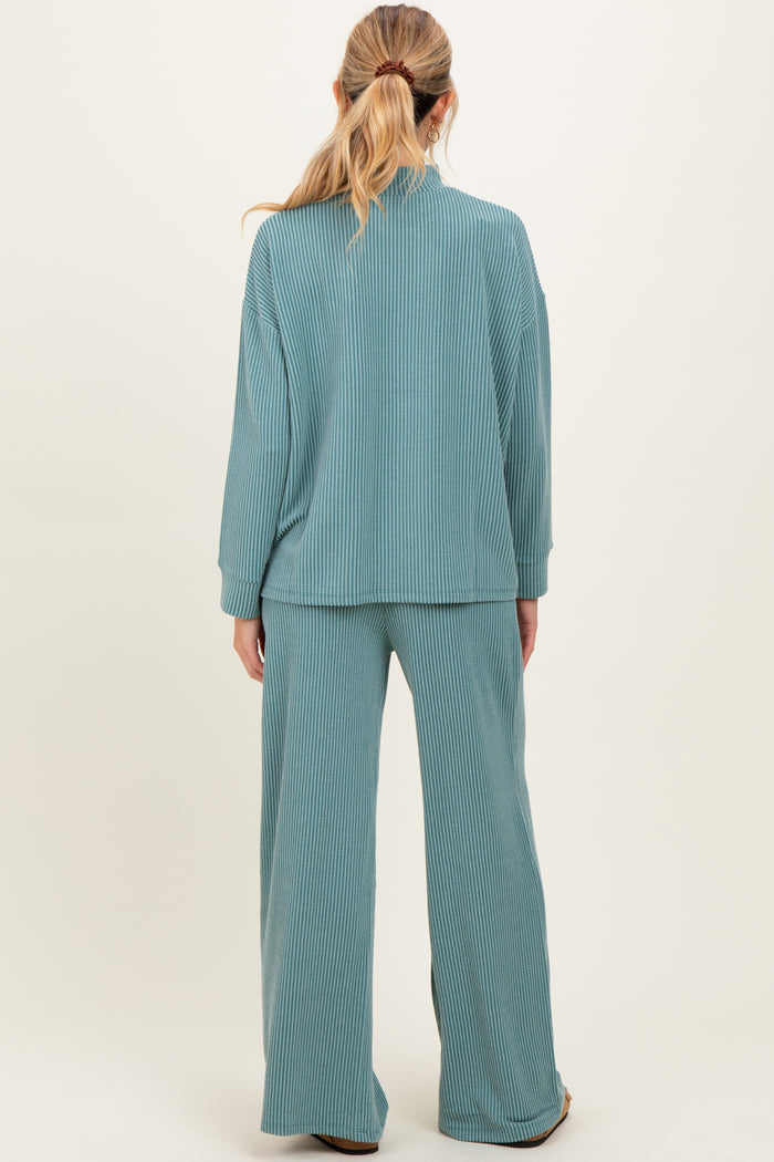 Jade Textured Rib Mock Neck Long Sleeve Pants Maternity Set