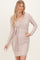 Beige Ribbed Long Sleeve V-Neck Wrap Midi Dress