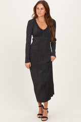 Black Shimmer Ribbed Knit Maternity Maxi Dress