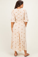 Brown Floral Cotton Gauze Tiered Maternity Midi Dress