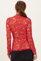 Red Floral Lace Long Sleeve Top