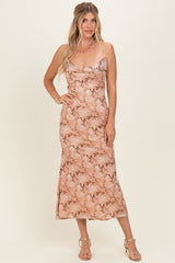 Peach Cowl Neck Lace Up Back Maxi Dress