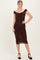 Brown Off Shoulder Ruched Mesh Midi Dress