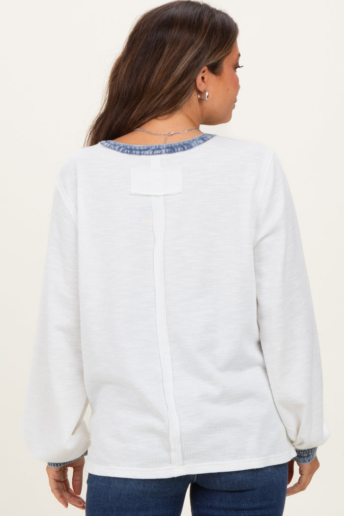 White Rib Knit Casual Maternity Henley Top