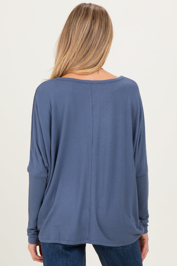 Navy Relaxed Fit Dolman Long Sleeve Maternity Top