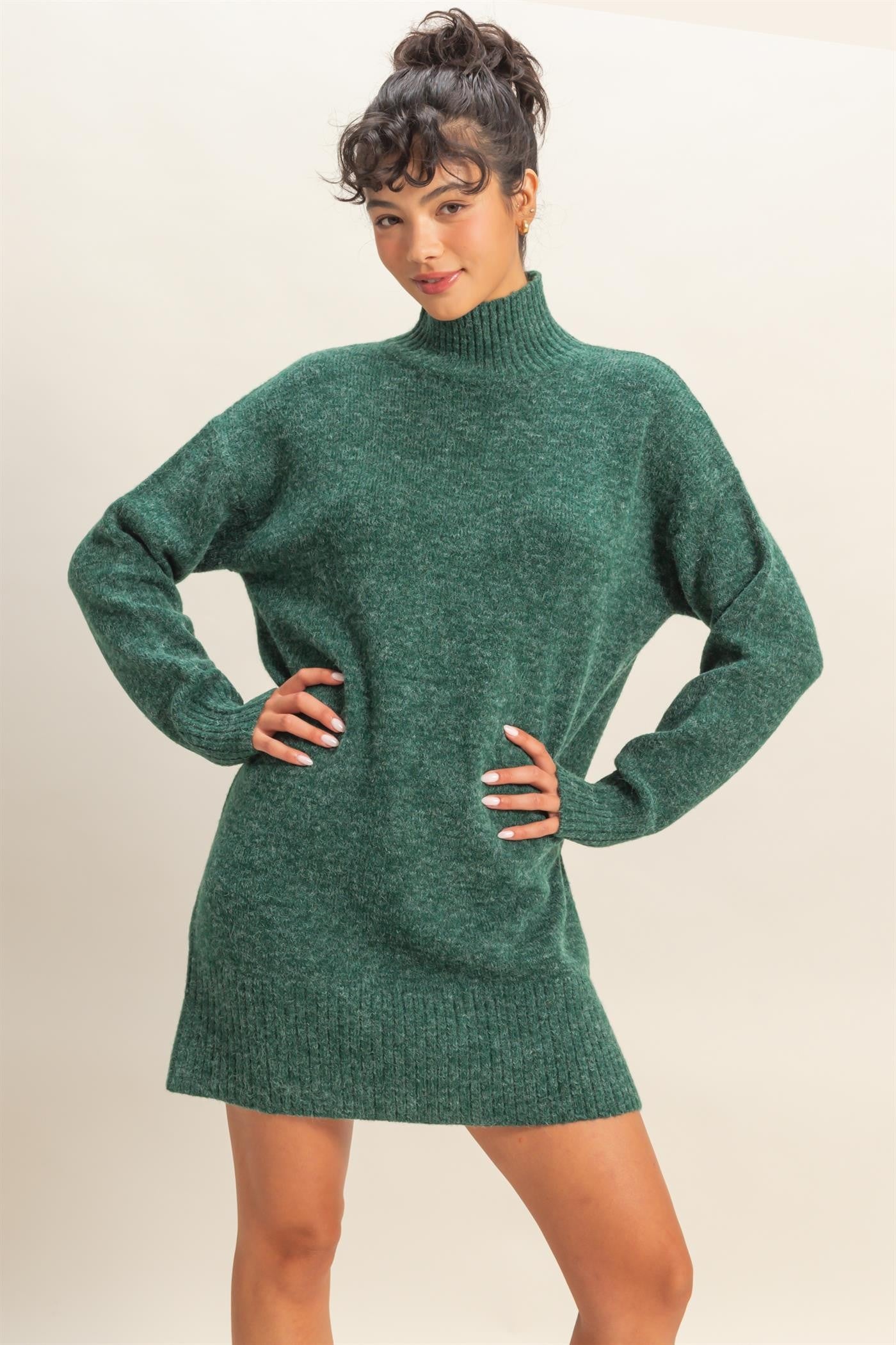 Green High Neck Sweater Maternity Mini Dress