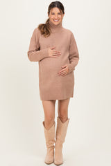 Taupe High Neck Sweater Maternity Mini Dress