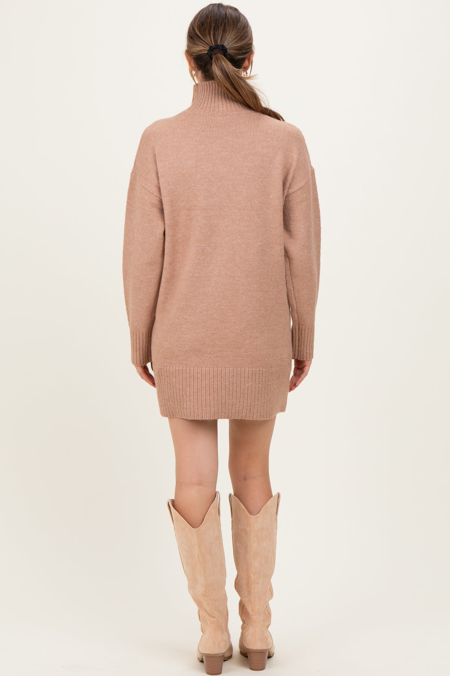 Taupe High Neck Sweater Maternity Mini Dress