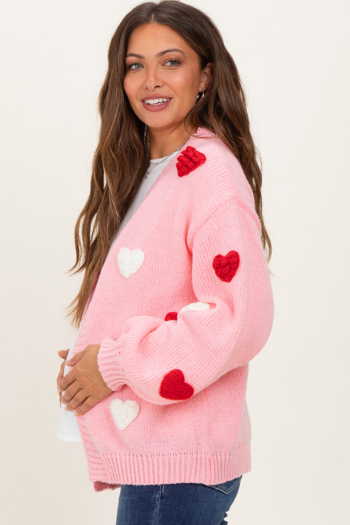 Light Pink Crochet Heart Patch Maternity Cardigan