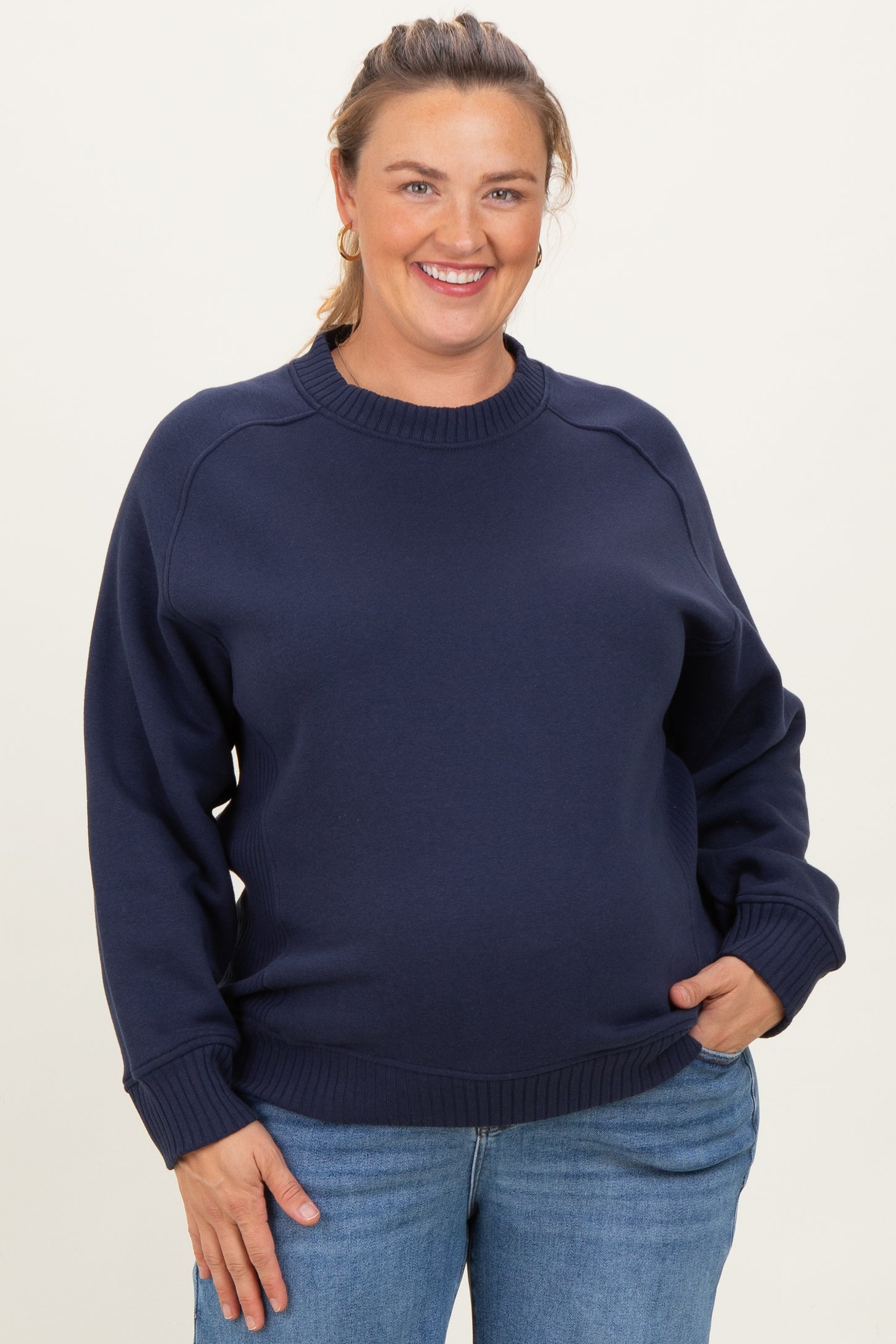 Navy Pullover Terry Maternity Plus Crewneck