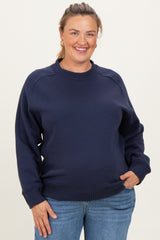 Navy Pullover Terry Maternity Plus Crewneck
