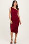 Burgundy One Shoulder Ruched Midi Dress