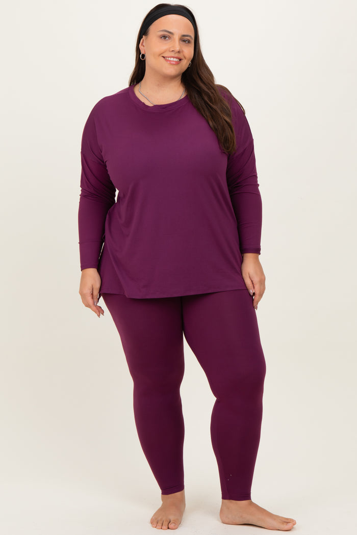 Plum Brushed Knit Oversized Top and Legging Plus Set