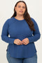 Navy Baby Waffle Knit Long Sleeve Plus Top