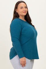 Teal Baby Waffle Knit Long Sleeve Plus Top