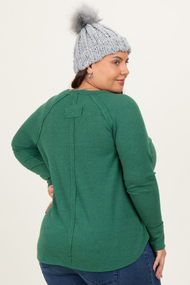Green Baby Waffle Knit Long Sleeve Plus Top