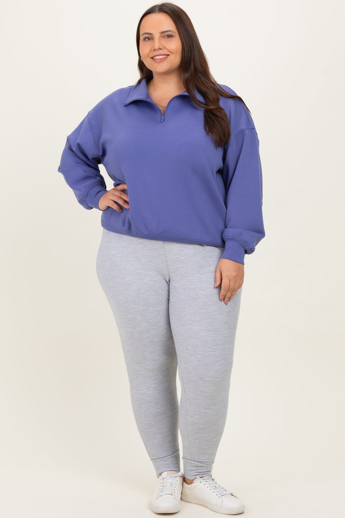 Periwinkle Half Zip Maternity Plus Pullover