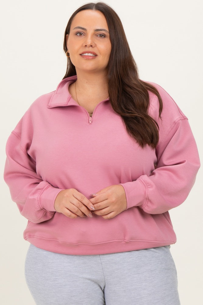 Mauve Half Zip Maternity Plus Pullover