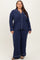 Navy Button Down Top Wide Leg Pant Plus Pajama Set