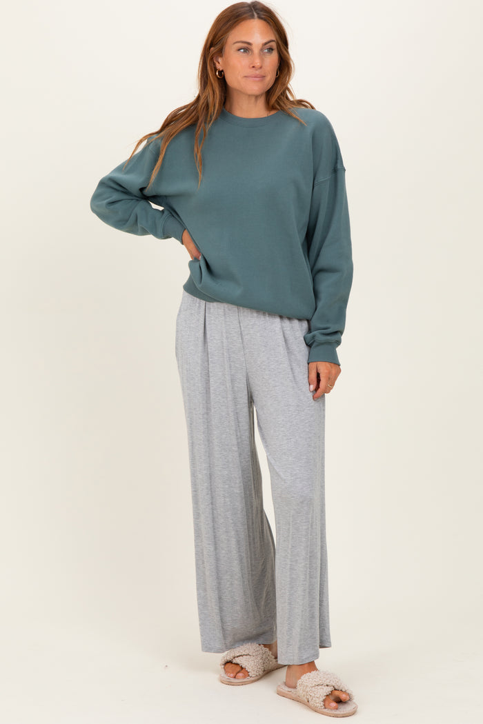 Heather Grey Wide Leg Ankle Maternity Lounge Pants