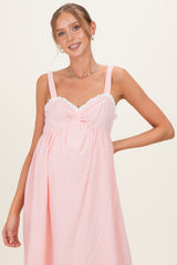 Peach Ruffle Trim Sweetheart Neckline Maternity Midi Dress