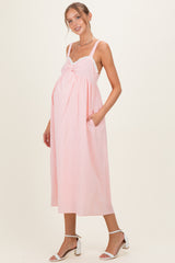 Peach Ruffle Trim Sweetheart Neckline Maternity Midi Dress