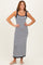 Navy Striped Knit Shoulder Tie Maxi Dress
