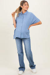 Light Blue Dolman Sleeve Button Down Maternity Blouse