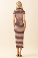 Light Pink Striped Collared Midi Dress
