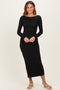 Black Boat Neck Fitted Long Sleeve Side Slit Maxi