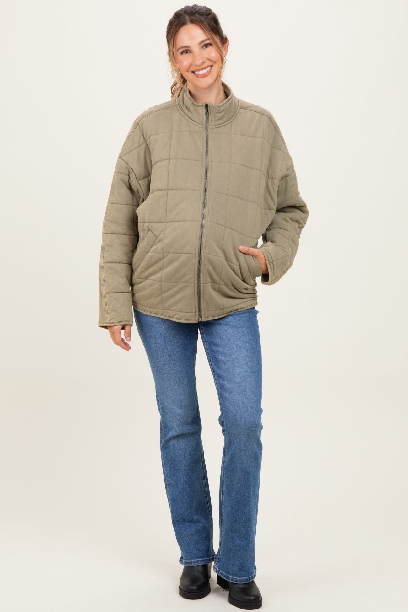 Olive Oversized Quilted Maternity Jacket
