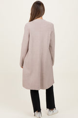 Oatmeal Knit Open Front Long Maternity Cardigan