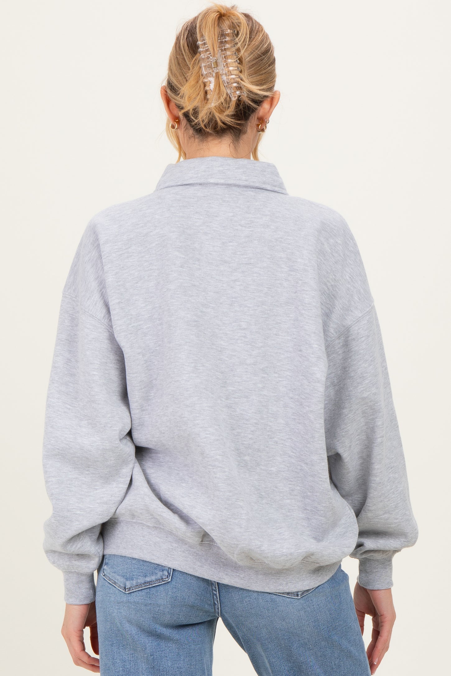 Heather Grey Oversized Polo Maternity Pullover