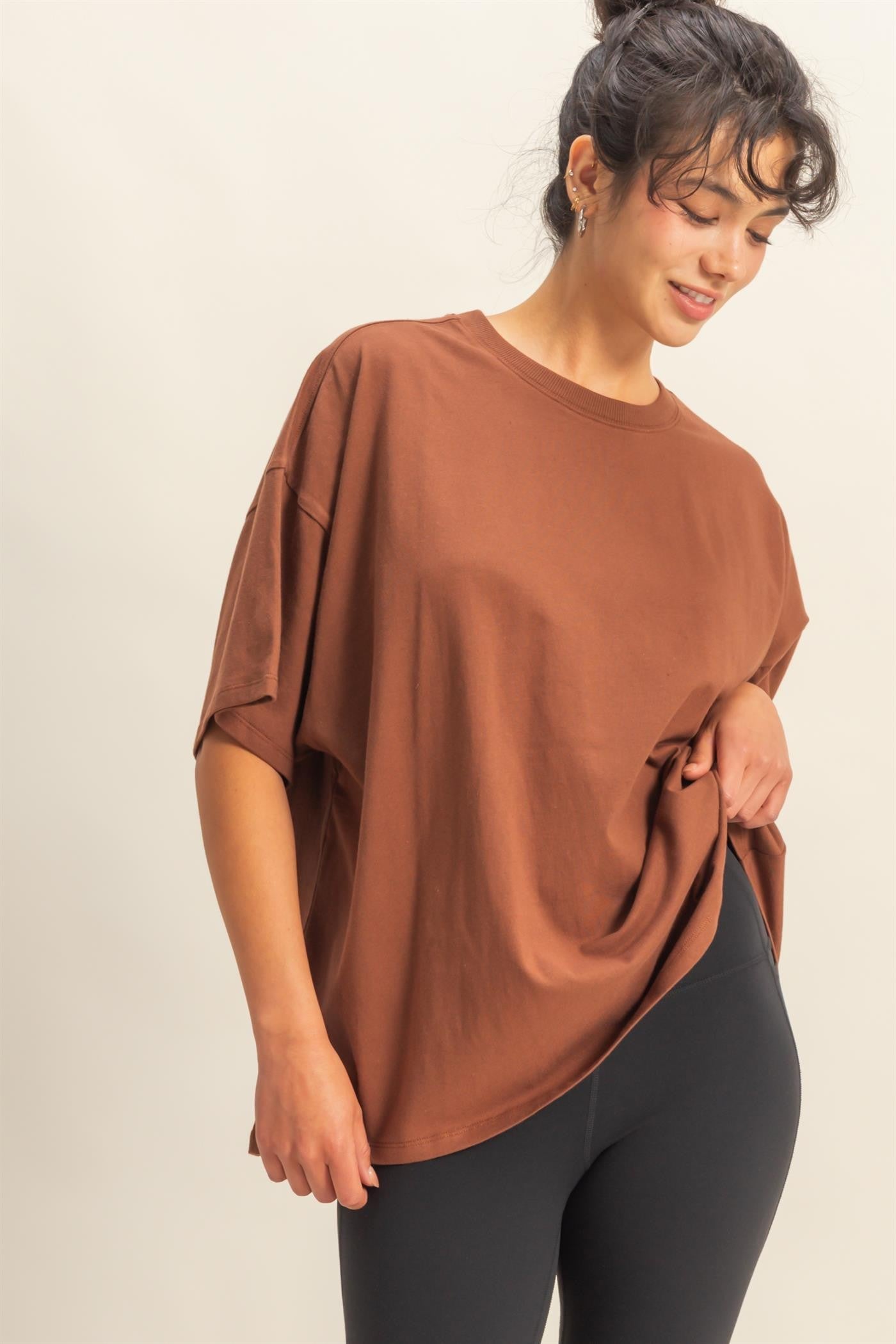 Chestnut Crew Neck Short Sleeve Oversized T-Shirt