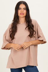 Camel Crew Neck Short Sleeve Oversized T-Shirt