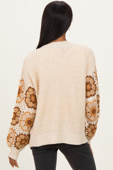 Beige Crochet Detail Sleeve Cardigan