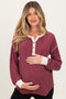 Burgundy Textured Rib Bubble Sleeve Maternity Henley