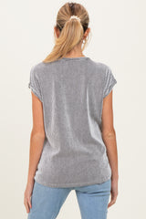 Black Textured Rib Maternity Short Sleeve Top