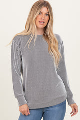 White Textured Rib Crew Neck Long Sleeve