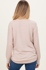Beige Textured Rib Crew Neck Maternity Long Sleeve