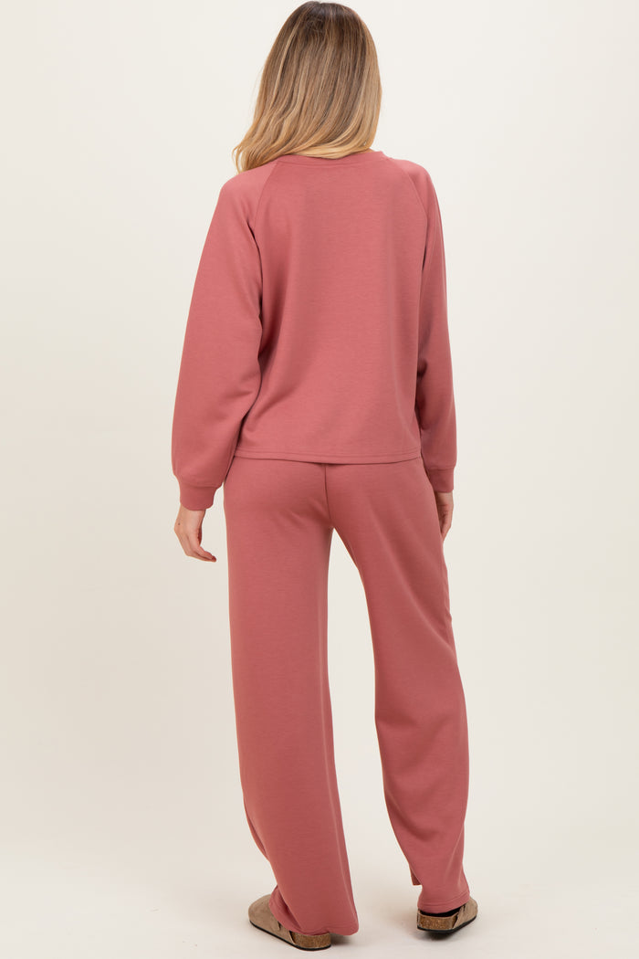 Mauve Crewneck Pullover Pant Maternity Set