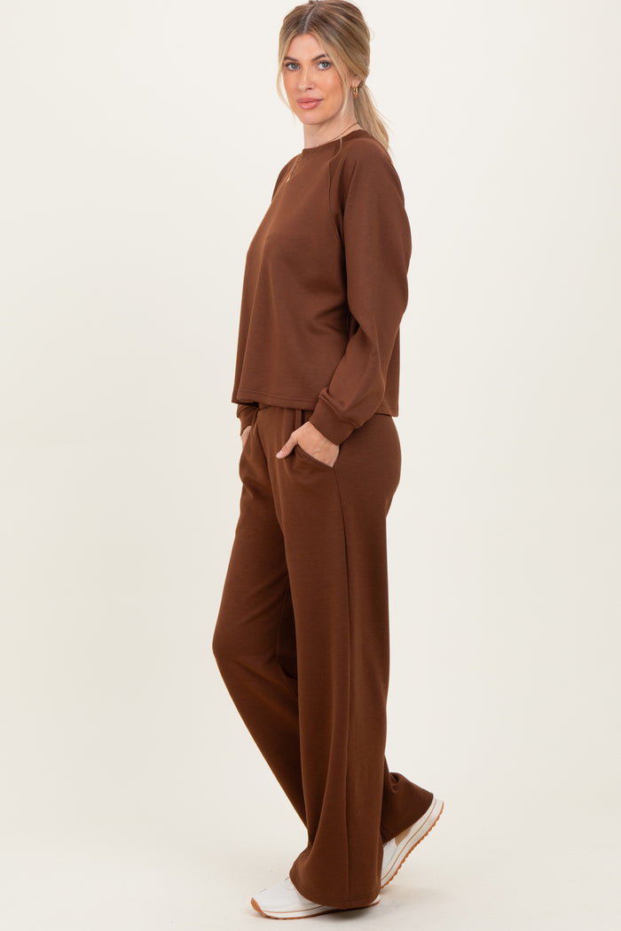 Brown Crewneck Pullover Pant Set
