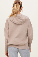 Beige Fleece Snap Button Maternity Hoodie