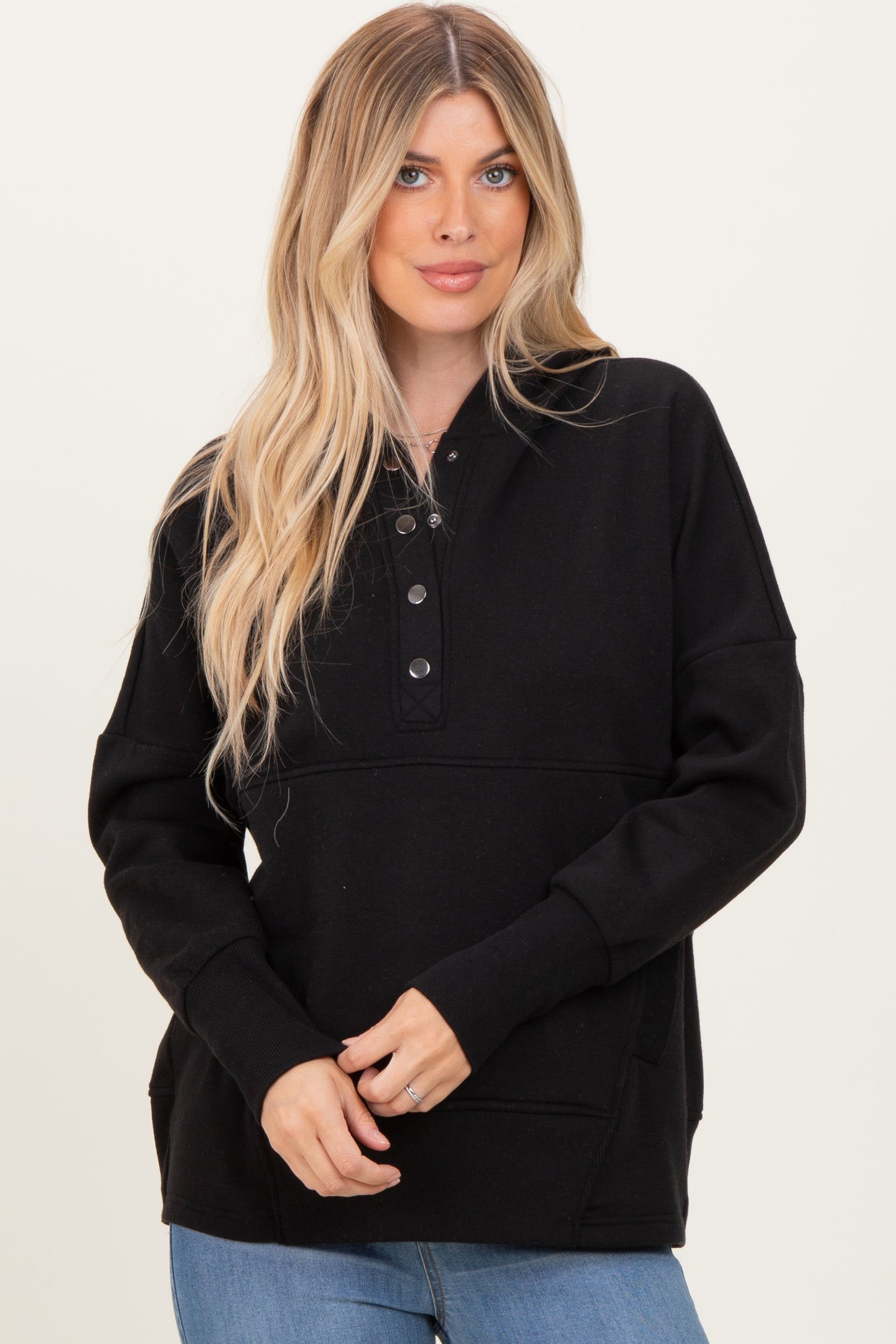 Black Fleece Snap Button Hoodie