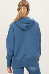 Dusty Blue Fleece Snap Button Maternity Hoodie