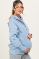 Light Blue Fleece Snap Button Maternity Hoodie