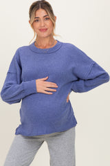 Periwinkle Brushed Ribbed Knit Maternity Pullover