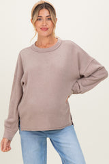 Beige Brushed Ribbed Knit Maternity Pullover